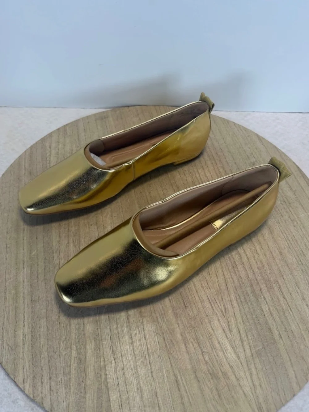 NWOT Franco Sarto Gold Metallic Square Toe Ballet Flats Womens 9.5M